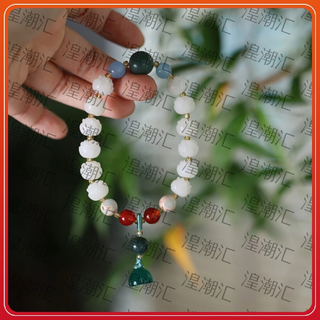 白玉菩提莲花珠手串好运手链佛珠念珠女礼物手串手工景区同款