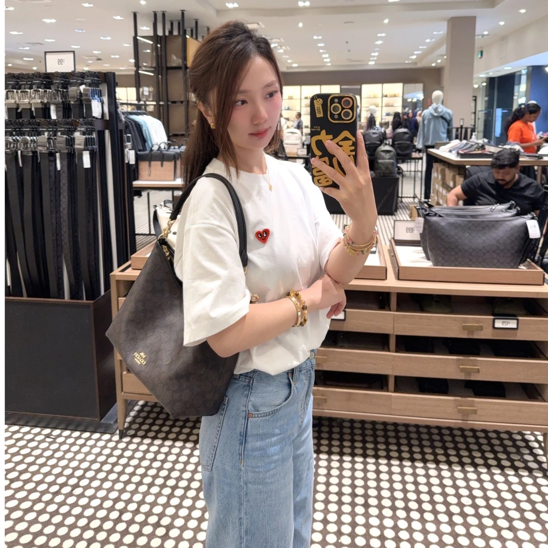 COACH/蔻驰Laurel深棕老花流浪包单肩斜跨包经典百搭31*24*10.5