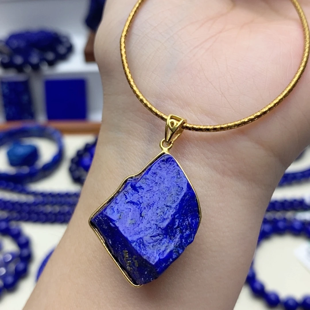 青金石银S925镀金镶嵌颈饰