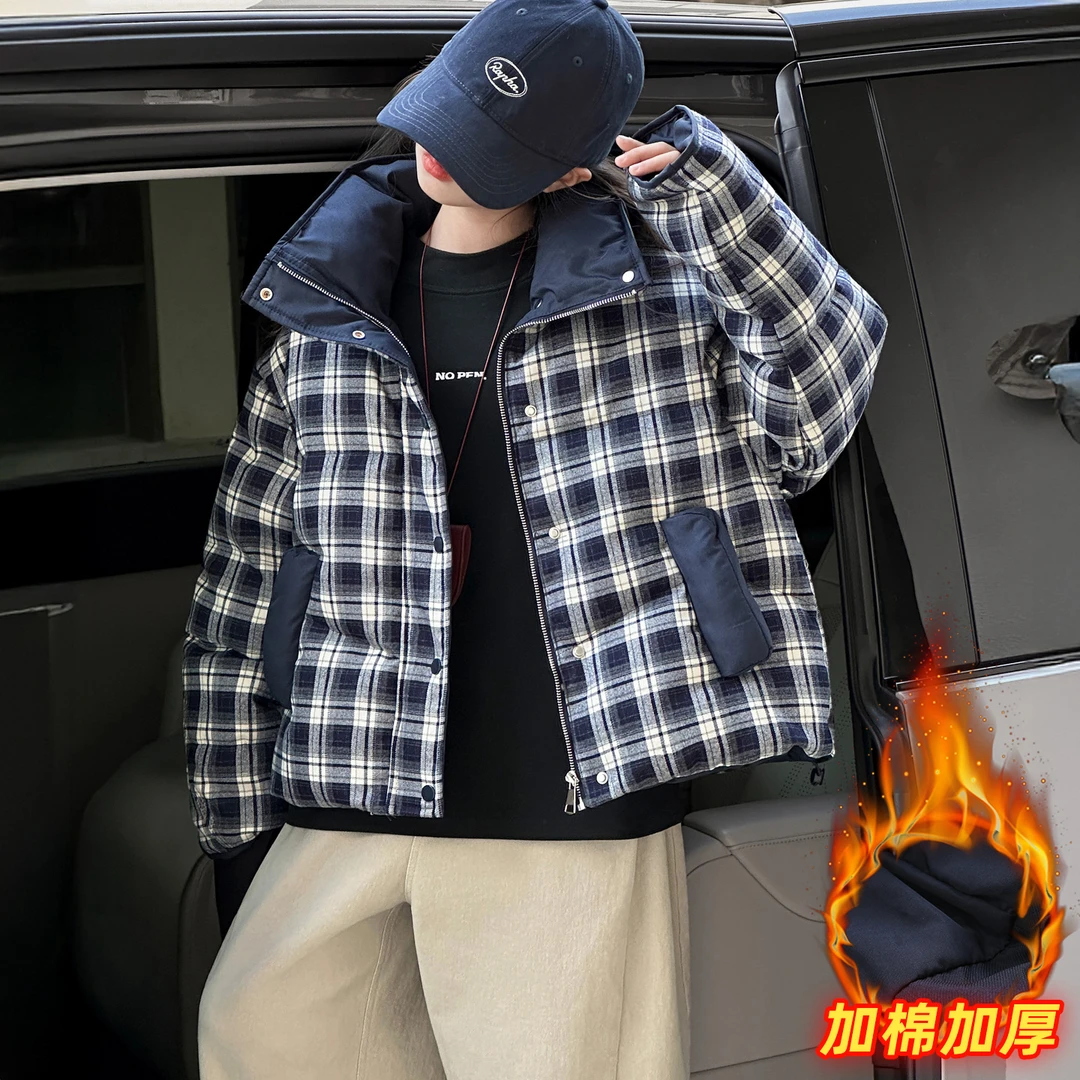 女童冬装棉衣6-12岁加厚格子外套休闲连帽保暖15初中生韩版潮流