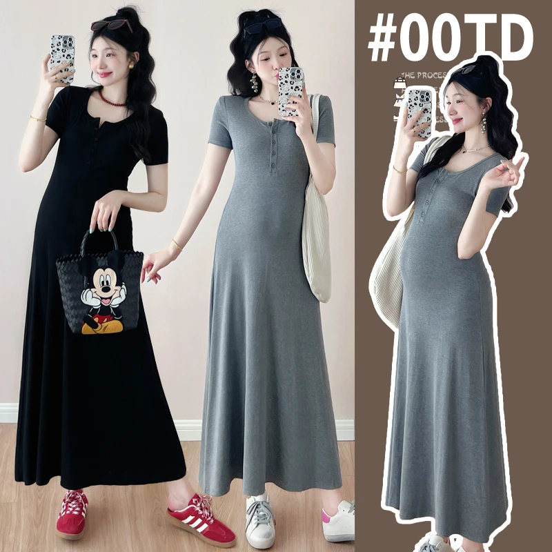 孕妇裙大码网红孕妇夏装韩版加长款针织孕妇连衣裙可哺乳孕妇裙