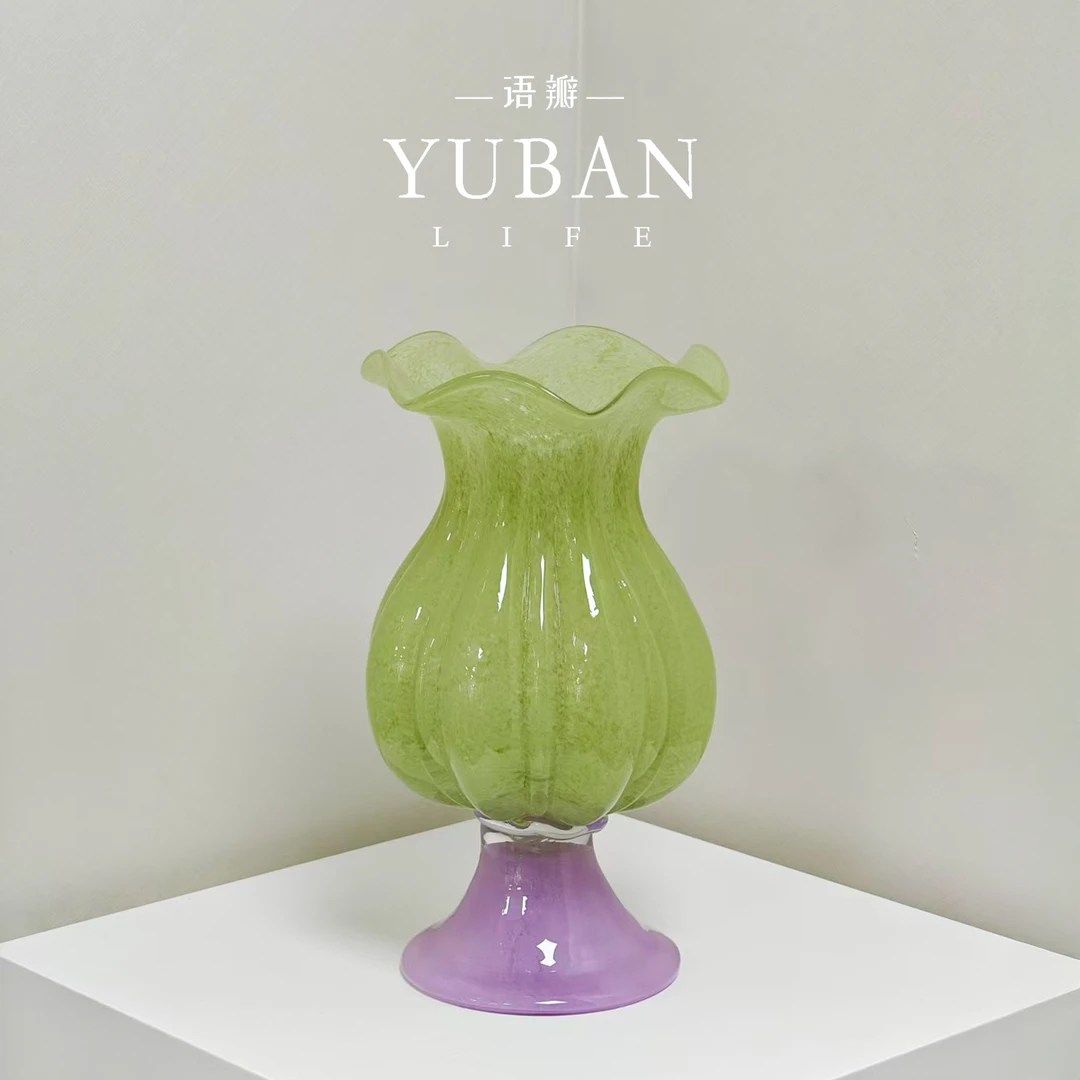 春风 法式中古琉璃花瓶 高脚鲜花郁金香插花高级感居家装饰品