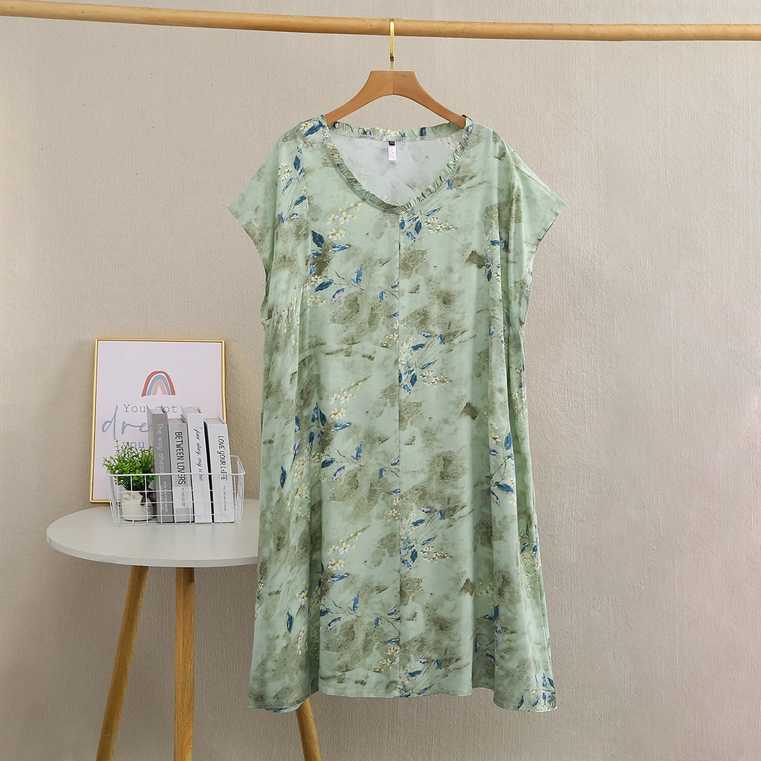 V领加长加大码无袖绵绸睡裙夏薄款超长宽松胖mm200斤人造棉睡衣裙