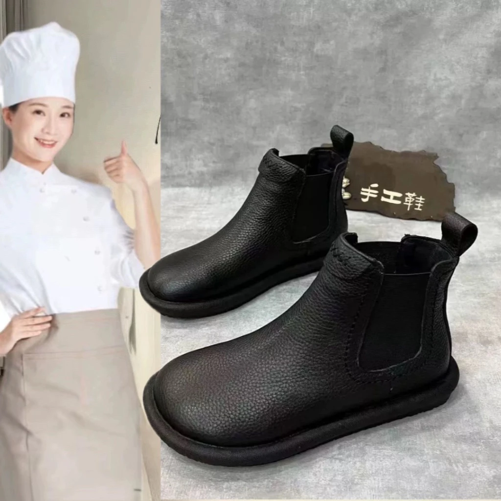 工作鞋女黑色肯德基防滑鞋秋冬短靴软底舒适上班酒店厨房专用鞋