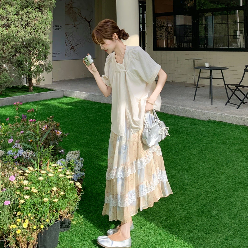 优雅气质套装裙夏季女2025新款韩系显瘦盐系氛围感衬衫印花半身裙