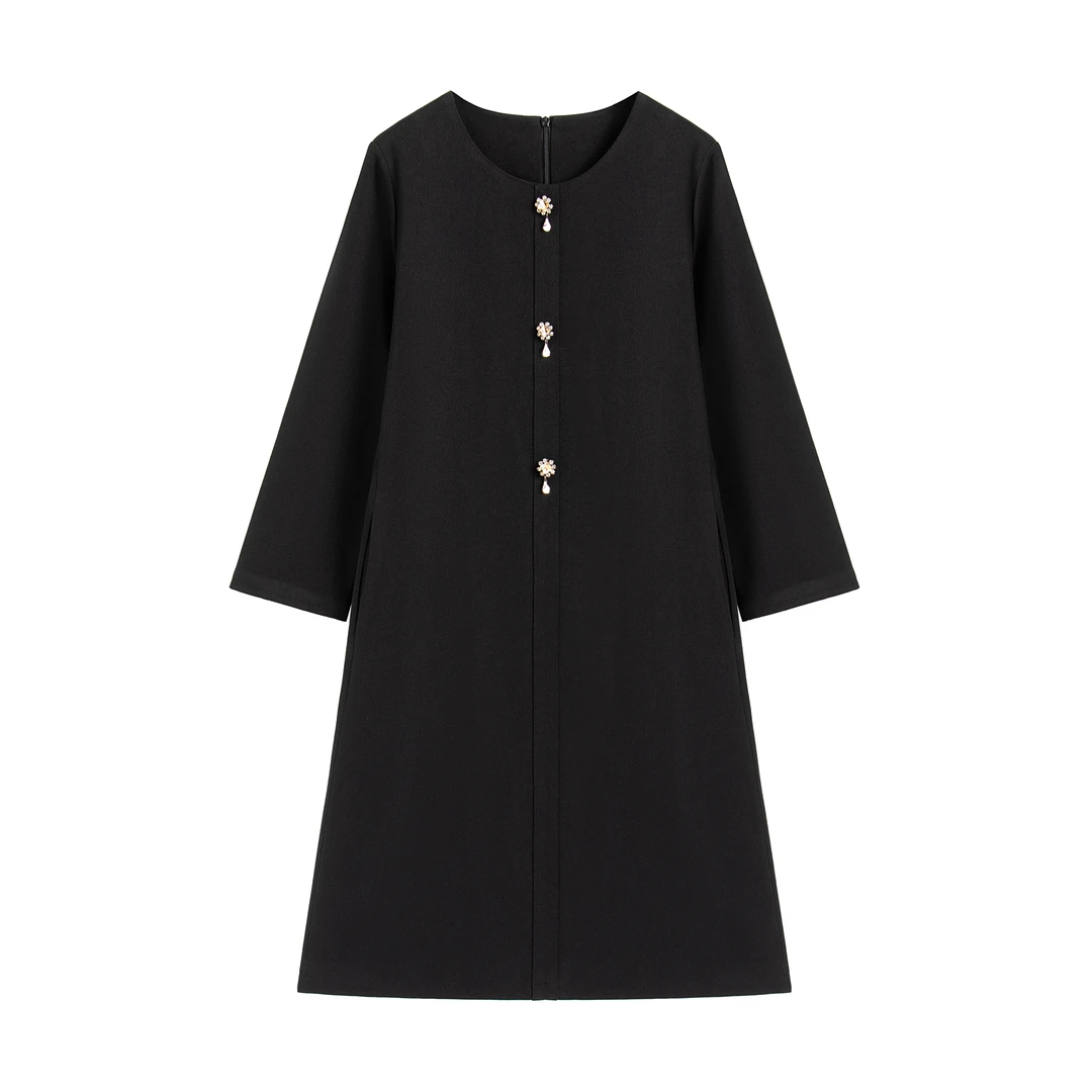 【南油虹姐】新款赫本风A字显瘦小黑裙时尚钉珠气质连衣裙