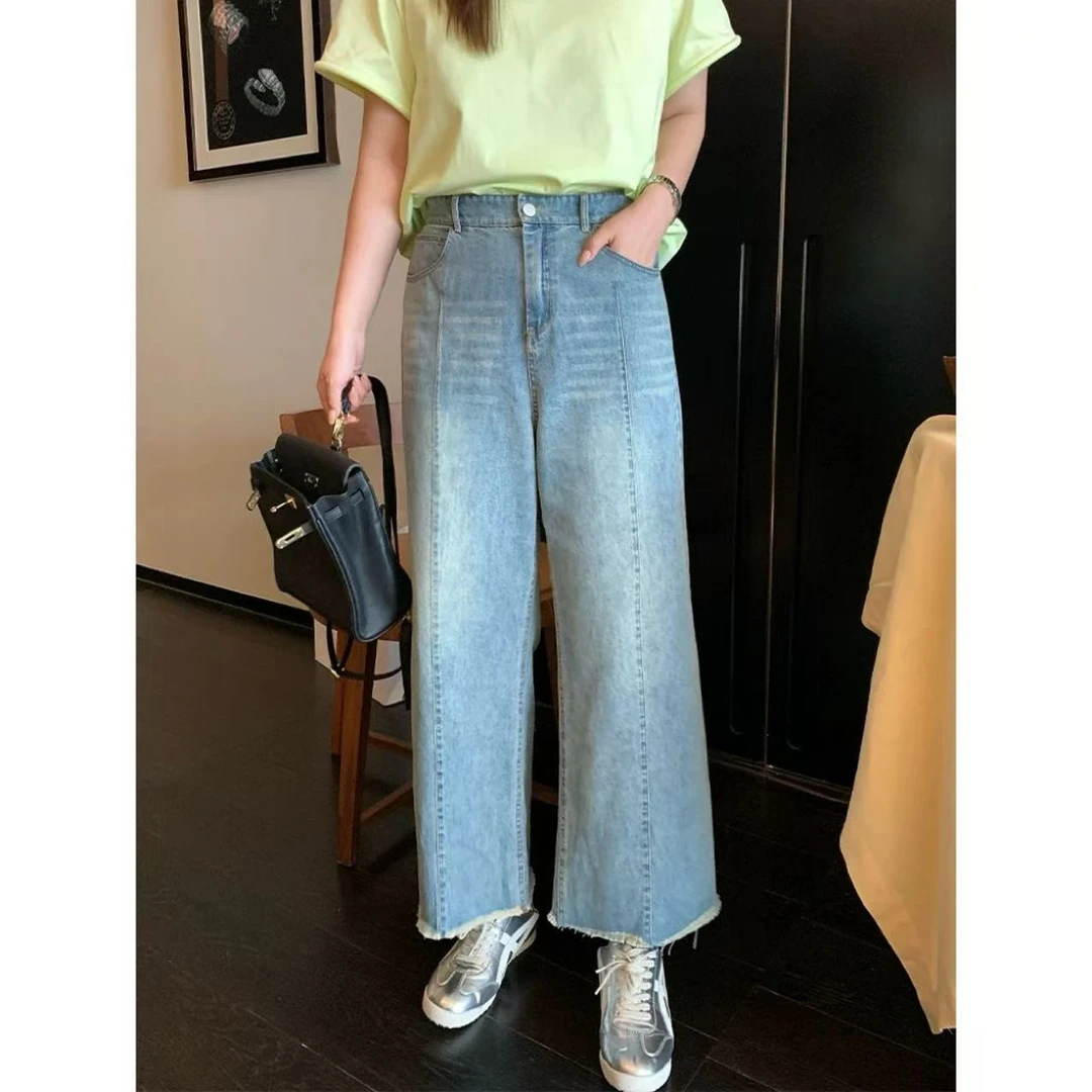 【反季现货-NAZ微胖高端定制】毛边中缝线九分直筒宽松舒适牛仔裤