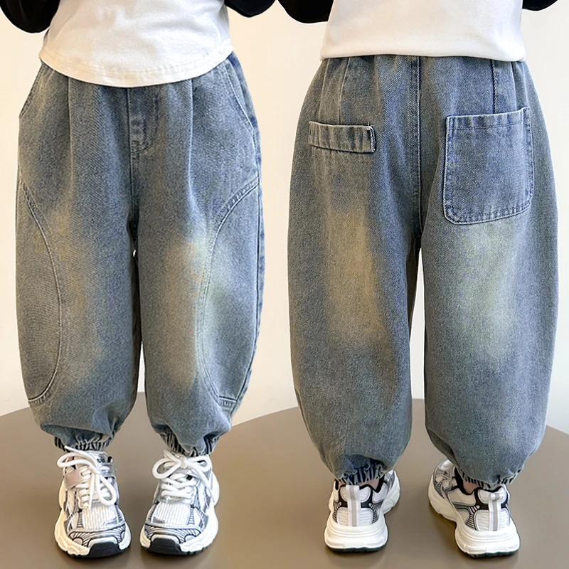 男童牛仔裤春秋季2025新款儿童韩版洋气宝宝早春宽松休闲束脚裤子