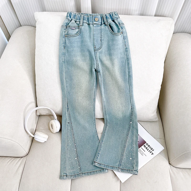 春季新款女童牛仔裤洋气儿童春装裤子女孩子微喇裤zb5248简约童品