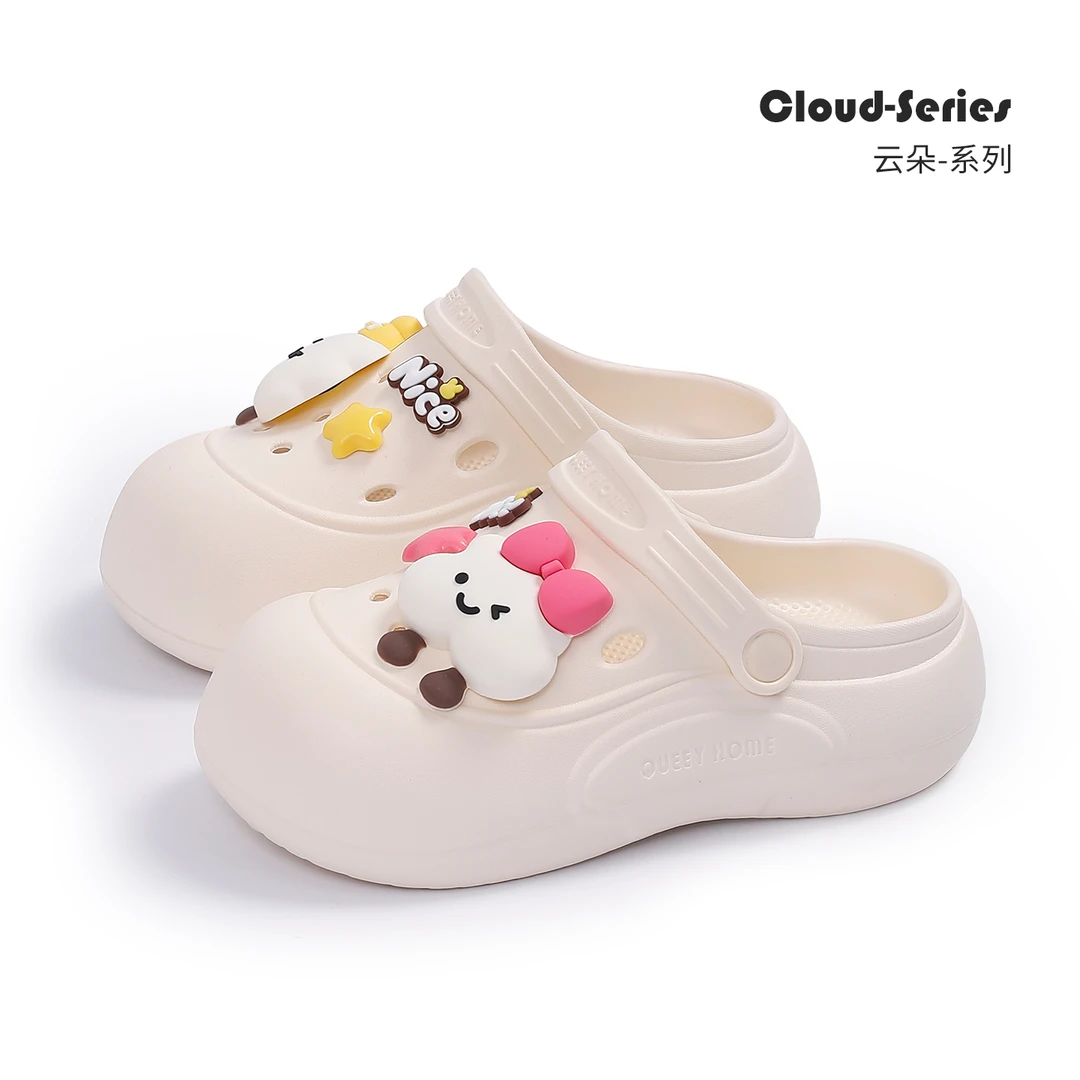 QUEEY HOME®夏季休闲外穿泡芙洞洞鞋女居家防滑EVA厚底舒适凉拖鞋