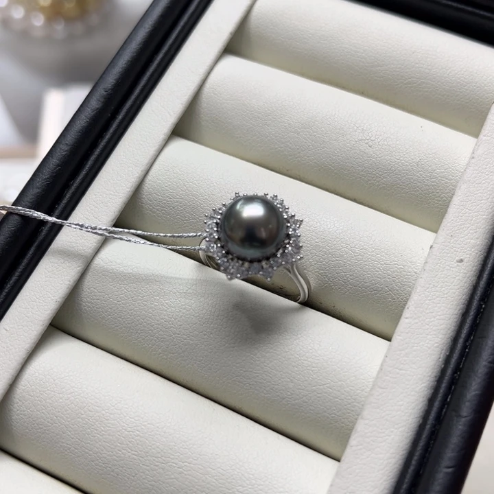 海水珍珠上新大溪地花瓣戒指10-11mm银S925镶嵌