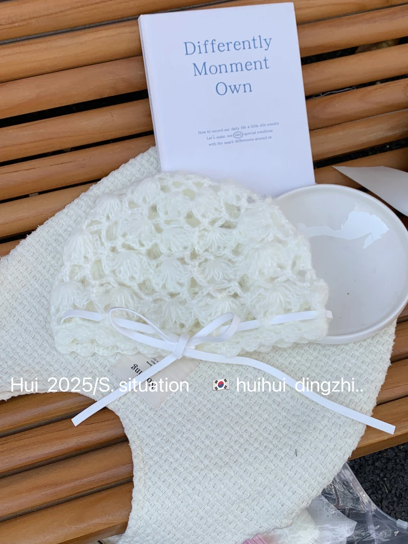 【HuiHui】韩系ins针织钩花镂空冷帽薄款透气小针织毛线帽子（A1716）