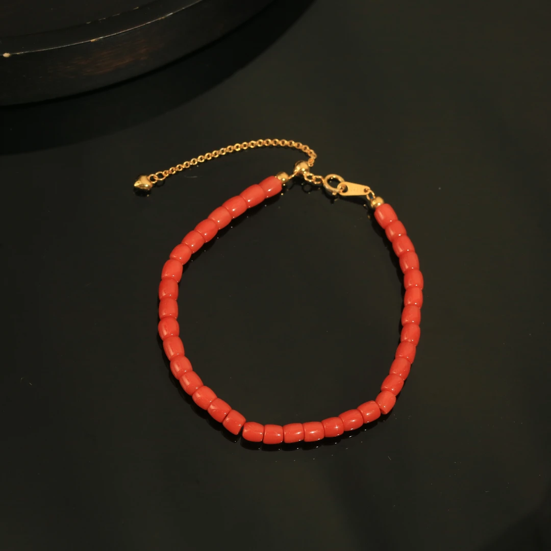 【栩栩专属】红珊瑚桶珠手链 约4mm SH0135BA4