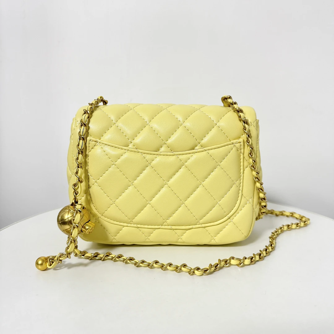 经典百搭黄色单肩斜挎链条包