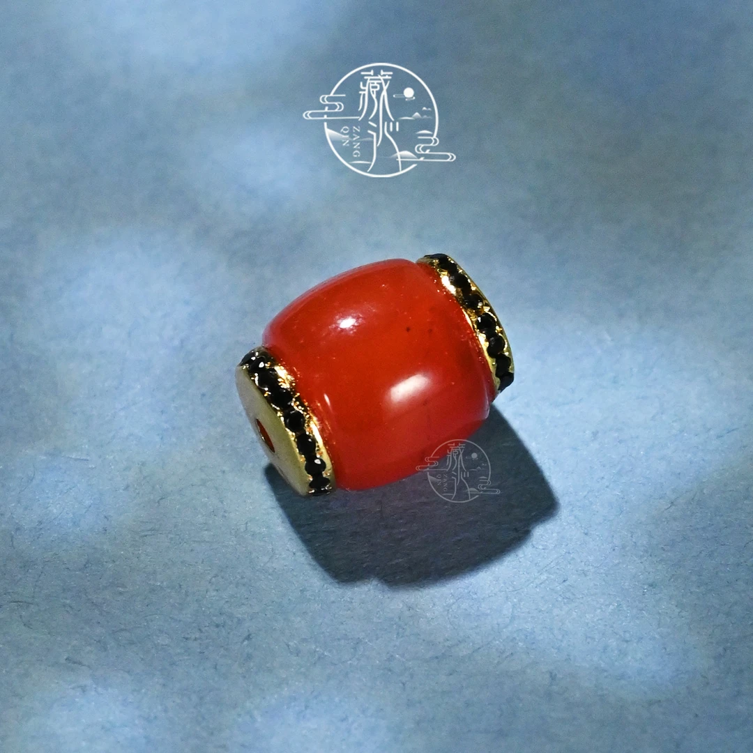 8.5MM红玛瑙镶嵌直切桶珠文玩108星月椰蒂手串配饰顶珠腰珠DIY珠