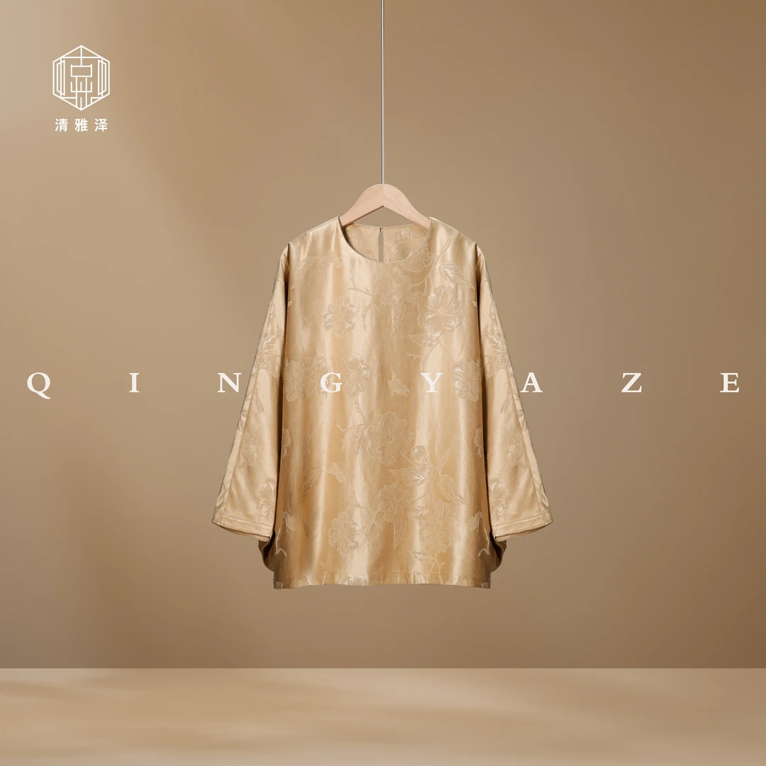稀有浅金！40姆米真丝香云纱新中式上衣！GZ5545