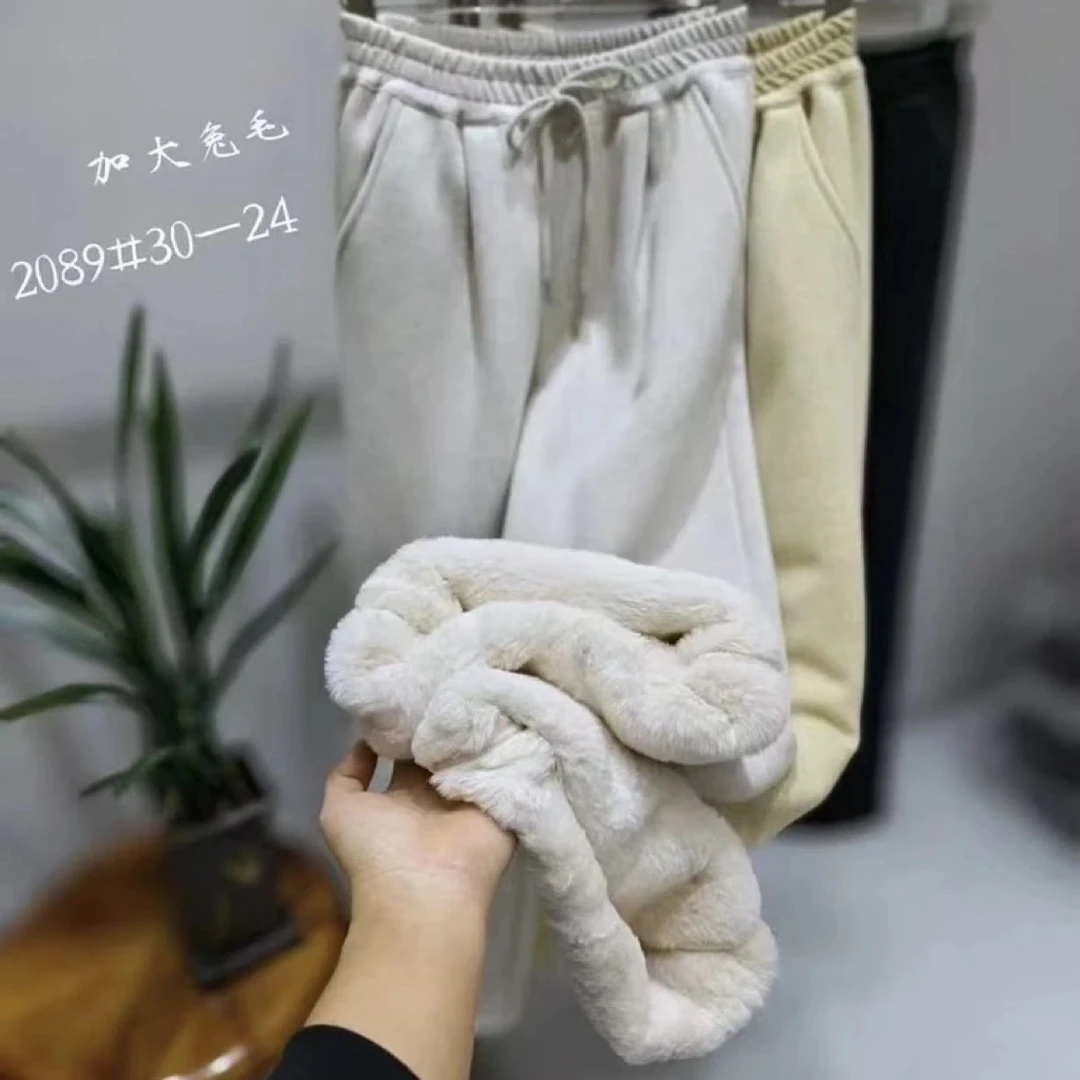 2025新版亲子款仿兔毛糯米直筒长裤高腰显瘦一条过冬