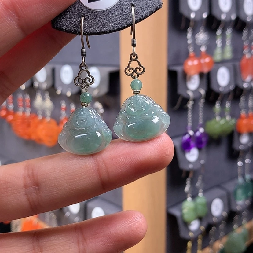 【闪购商品】翡翠耳饰银S925镶嵌?**寶满意