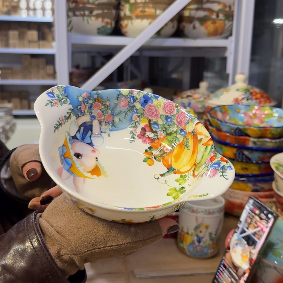 瓷6英寸南瓜兔双耳碗一只