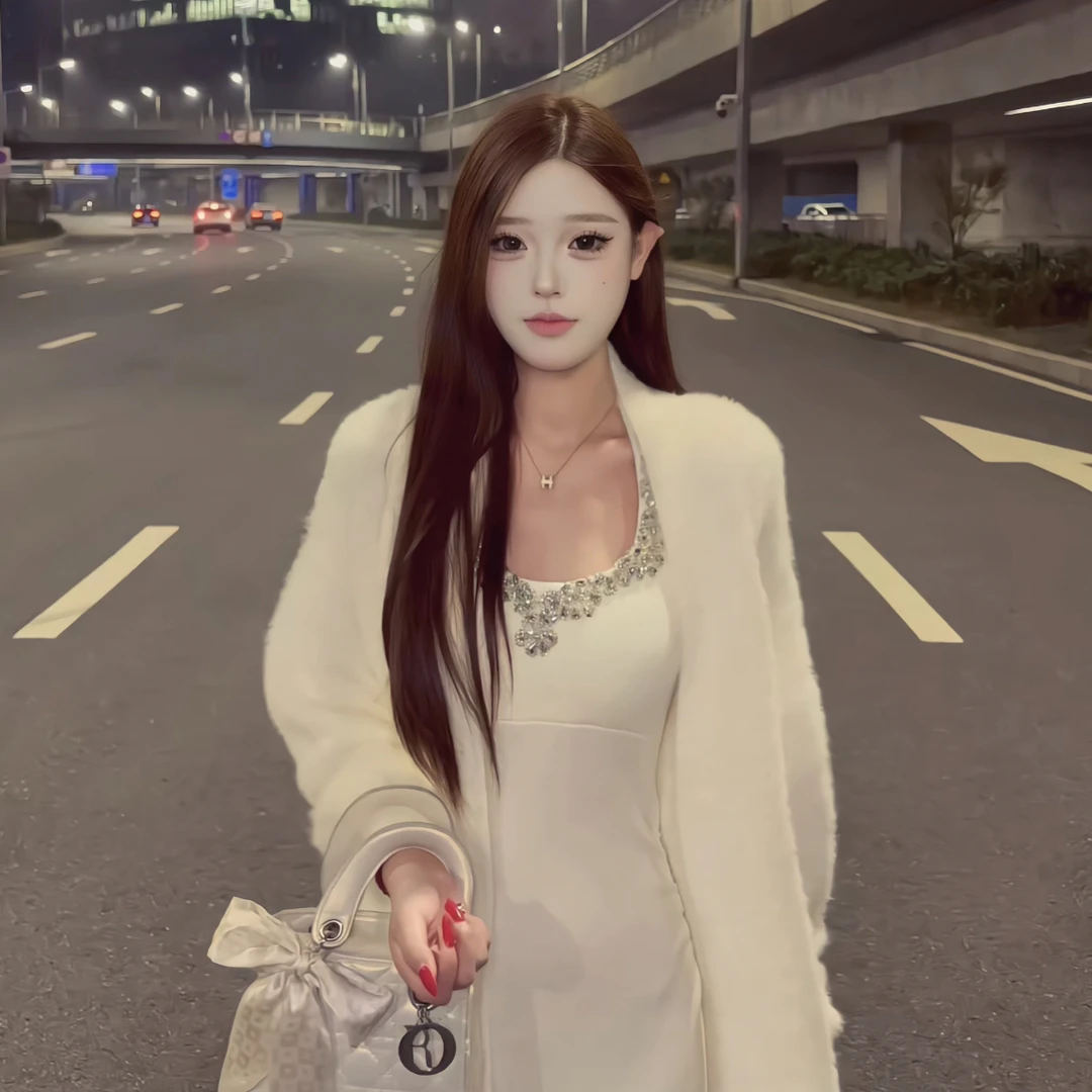 【辣妹镶钻】挂脖包臀连衣裙+慵懒长袖针织衫两件套