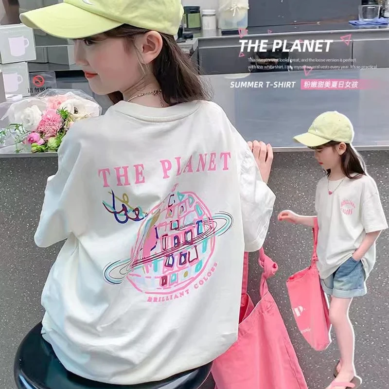 【100%纯棉】儿童T恤短袖2025年夏季新款中大童女童夏款女孩半袖潮T