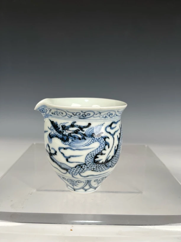 全手工柴窑元青花龙纹公道杯