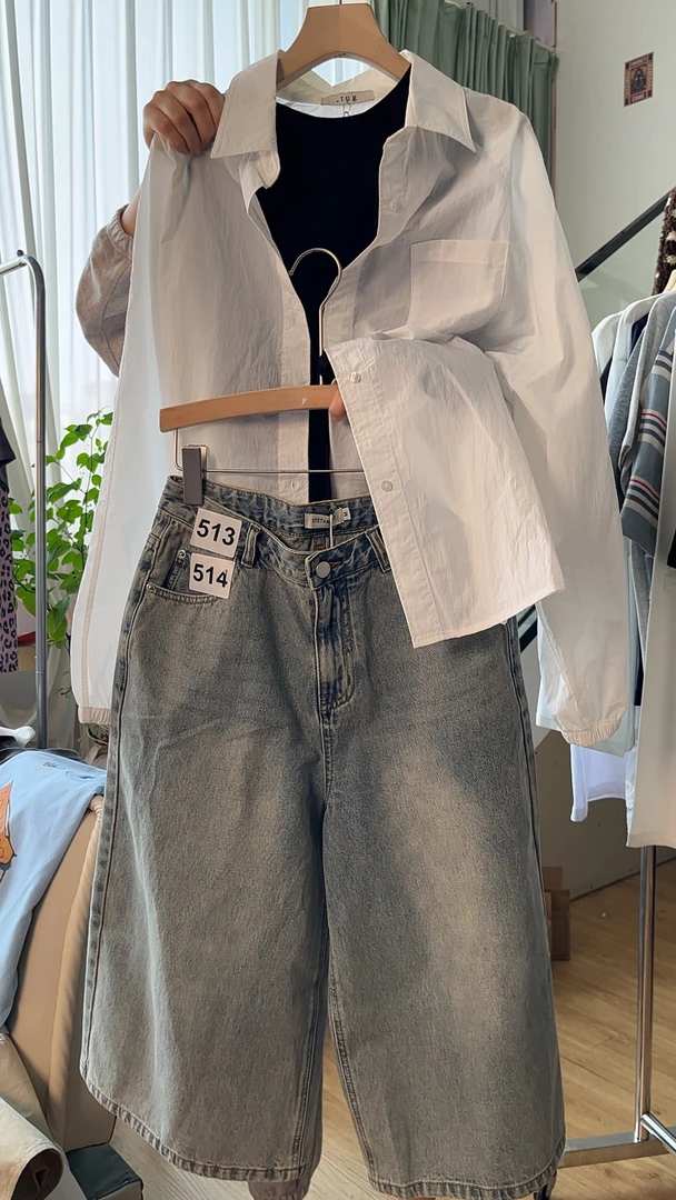 FiFi 「老友记」26新款韩国小众牛仔裤纯棉水洗七分牛仔裤