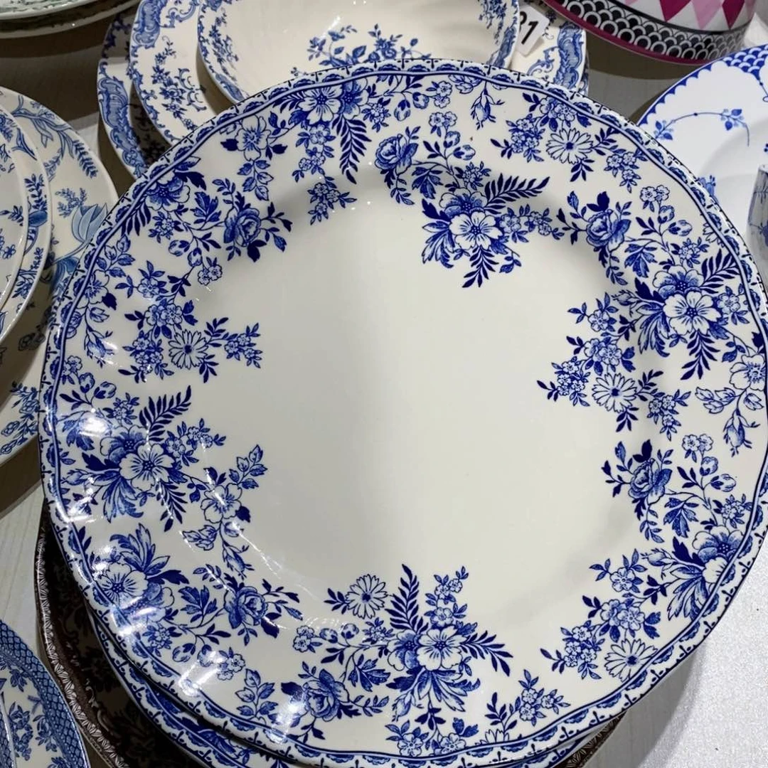 瓷微瑕青花十寸平盘