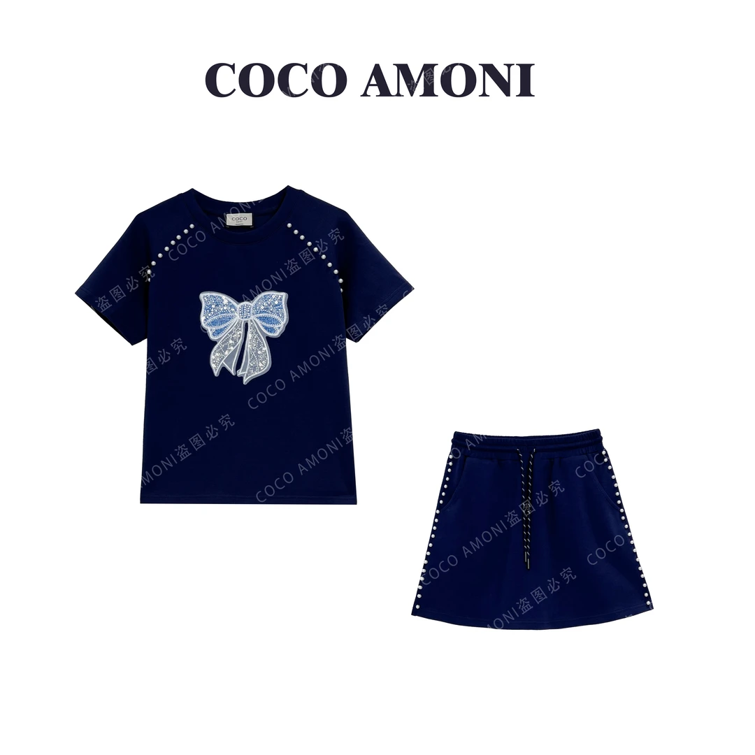 夏日轻奢时尚设计新款女装满钻重工蝴蝶结显瘦高级套装ZC305