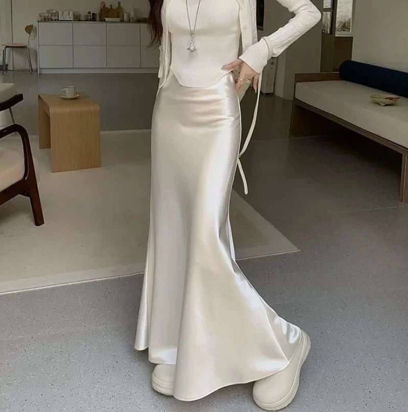 【兆杰商贸】高级气质缎面时髦鱼尾裙法式修身