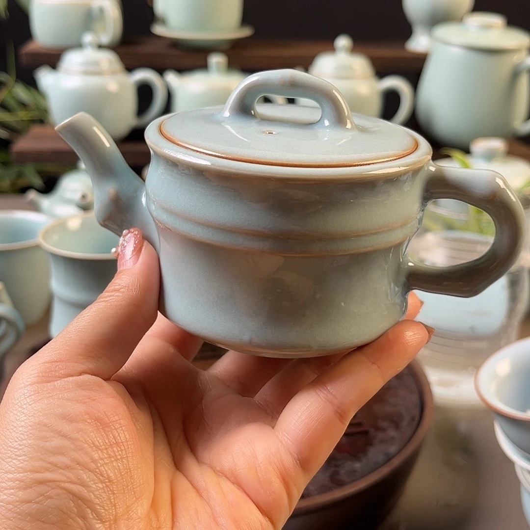 原矿天青色竹节壶一级