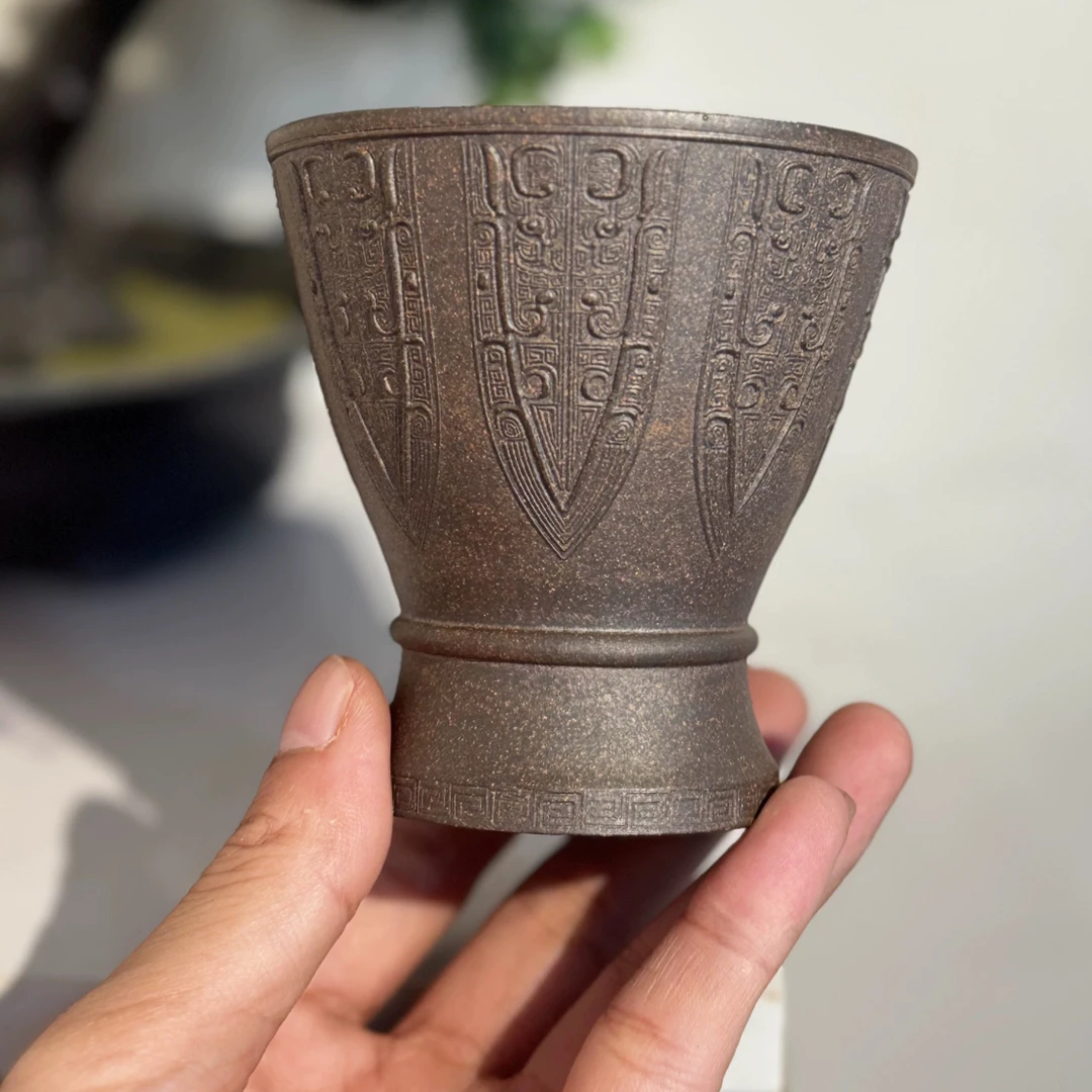 宜兴紫砂主人杯陶瓷小茶杯品茗杯品杯台湾回流柴烧鸣远贴片杯180C