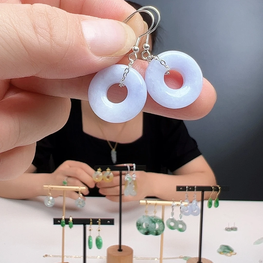 翡翠银S925镶嵌耳饰天然翡翠