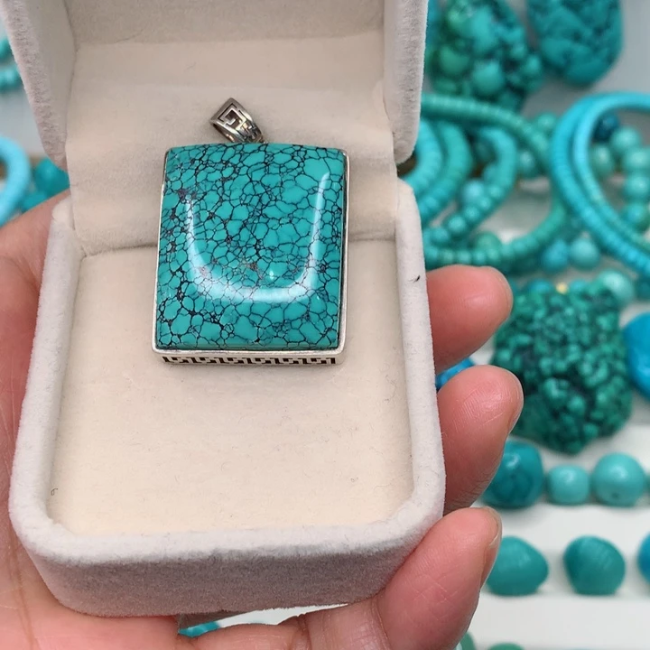 绿松石银S925镶嵌网花牌子