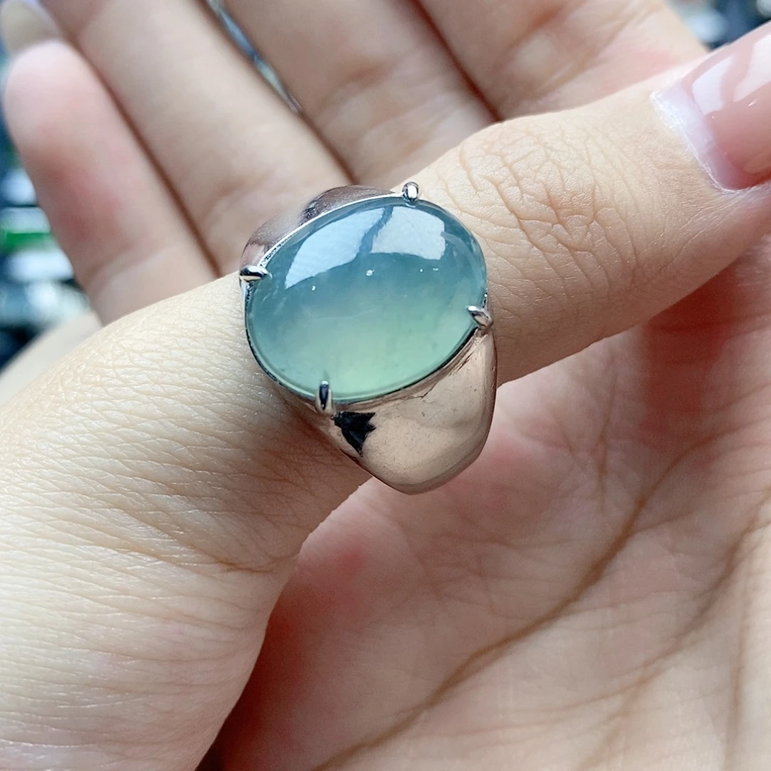 翡翠戒指银S925镶嵌开口男戒