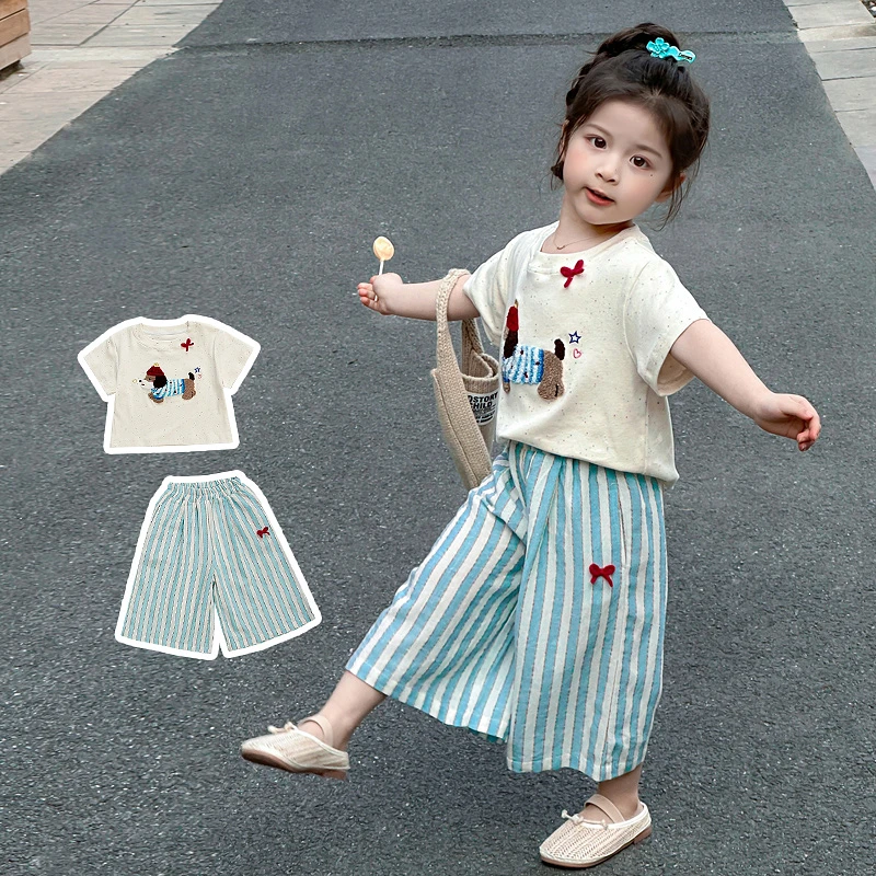 【NiKKO小熊】小狗阔腿裤套装女童短袖2025夏季新款宝宝T恤两件套