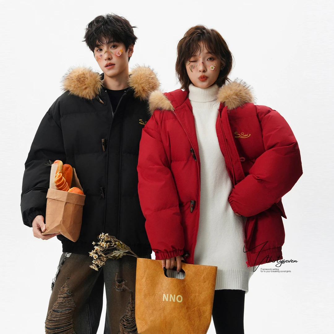 JVR/杰威瑞美式潮牌小众毛领棉男冬cleanft情侣连帽宽松棉服外套