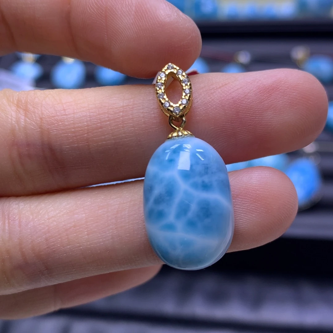 针钠钙石（海纹石）银S925镶嵌吊坠(不含链)蛋面吊坠色差略异