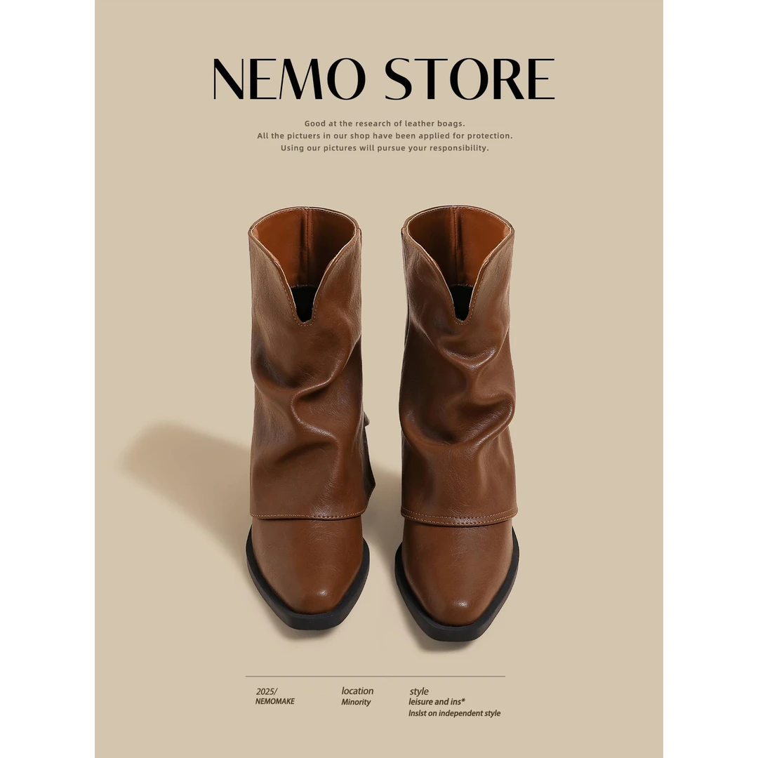 【CREW KNOW官方正品】覆古小众裤管靴女2025秋季新款爆款v口尖头短