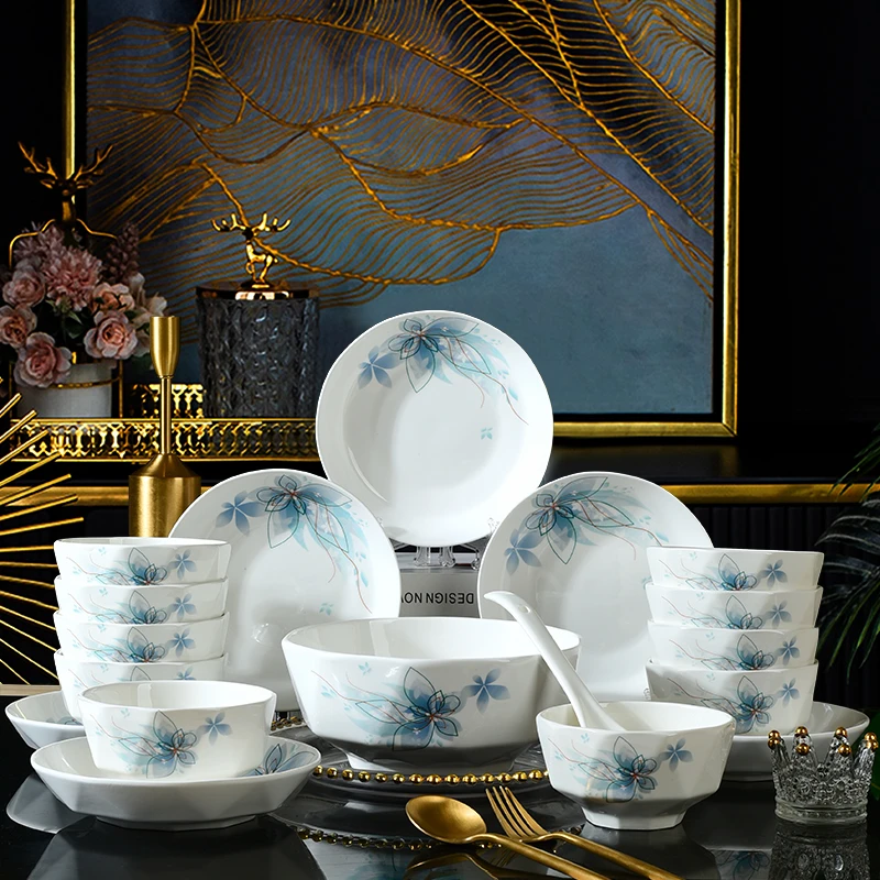 荷塘月色8碗6盘1汤盆1汤勺16件套
