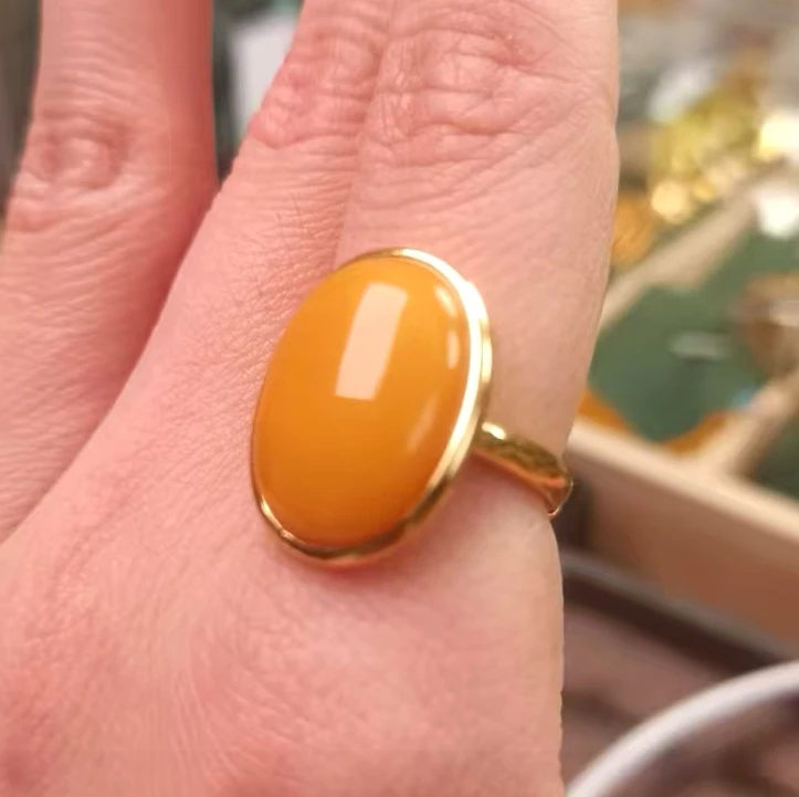 925银镶嵌蜜蜡戒指