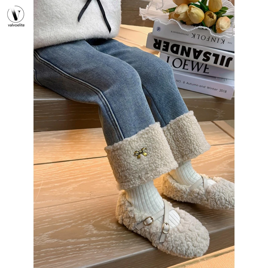 VALVOELITE女童加绒牛仔裤秋冬款加厚裤子洋气直筒裤宝宝休闲裤潮