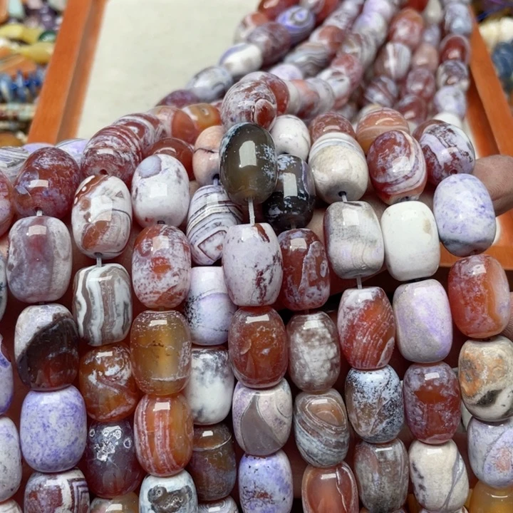 玛瑙/玉髓合金珠宝半成品一条13x18mm奶皮玛瑙桶珠