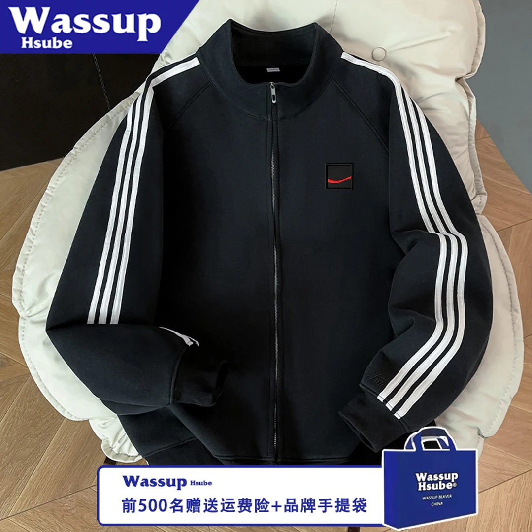 WASSUP HSUBE百搭宽松印花情侣长袖秋冬几何拉链潮流休闲字母上衣