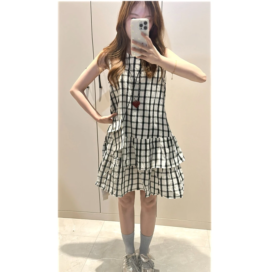 【小羊专属】夏季新款甜美短裙甜美显瘦格子裙遮肚子宽松小裙子