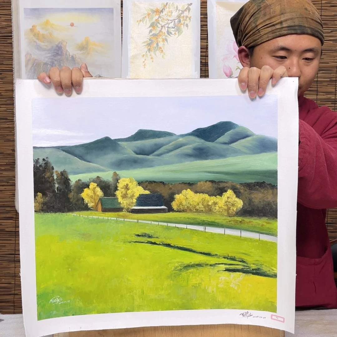 油画行路人小院绘画作品竞拍