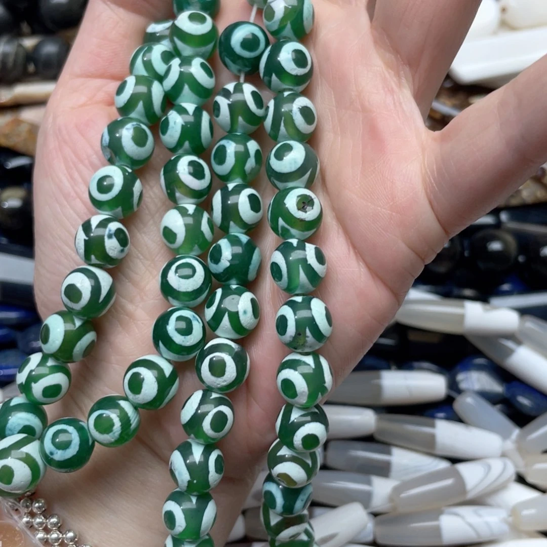 玛瑙/玉髓合金珠宝半成品一条10m绿玛瑙三眼隔珠