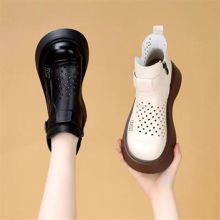 镂空马丁靴女2025春夏季新款英伦风百搭厚底圆头短靴休闲透气凉靴