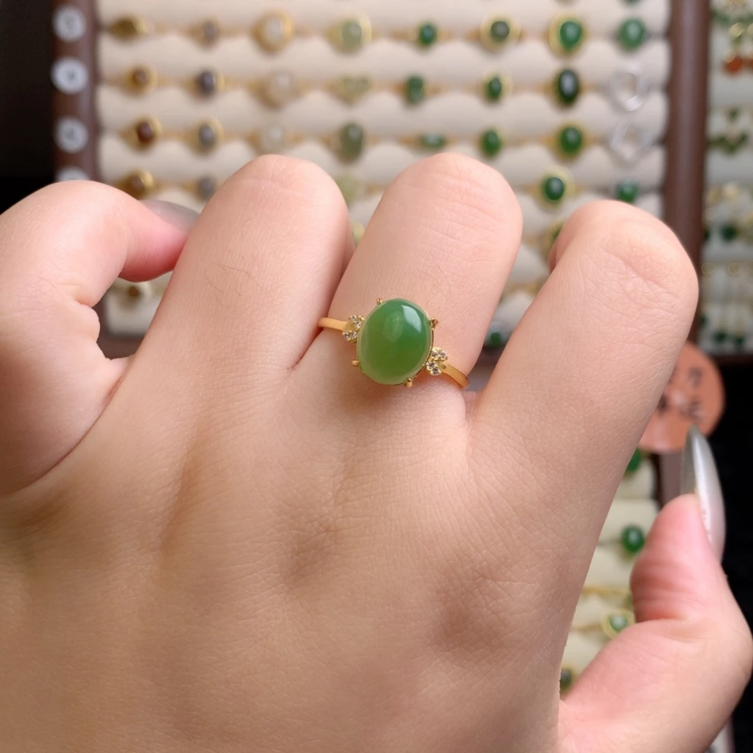 和田玉银S925镀金镶嵌戒指