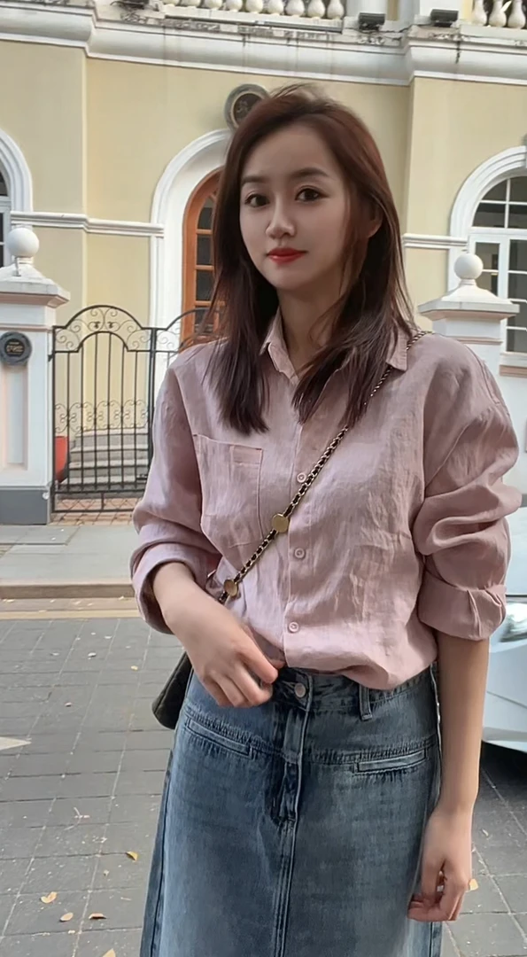 No褪专场❗谨慎下单粉色刺绣亚麻衬衫